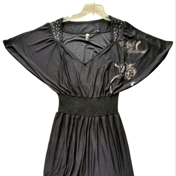 Rare Apple Bottoms Smocked Black Silver Winged Romper Size Large - Picture 7 of 11